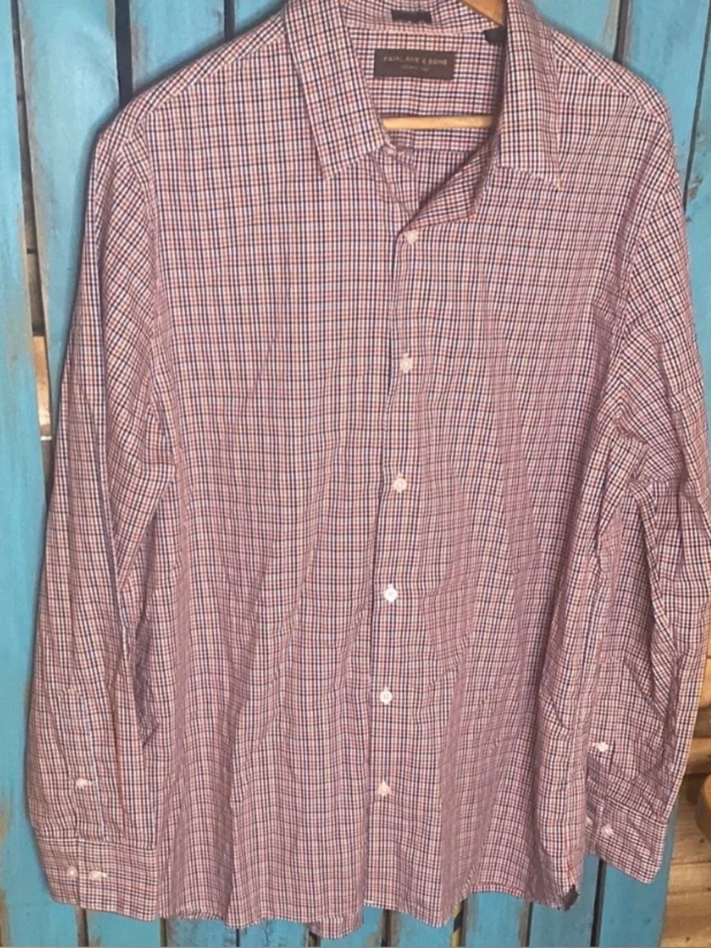 Fairlane & Sons Wrinkle Free Men's button up Checkered Shirt XL Red and Blue